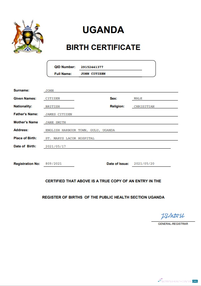 Download Uganda birth certificate Word and PDF template Photoshop template